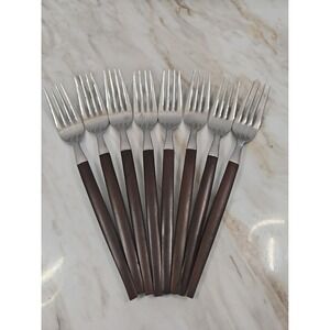 Vintage Ekco Eterna Forged Stainless Japan Canoe Muffin 8 7.5" Forks MCM